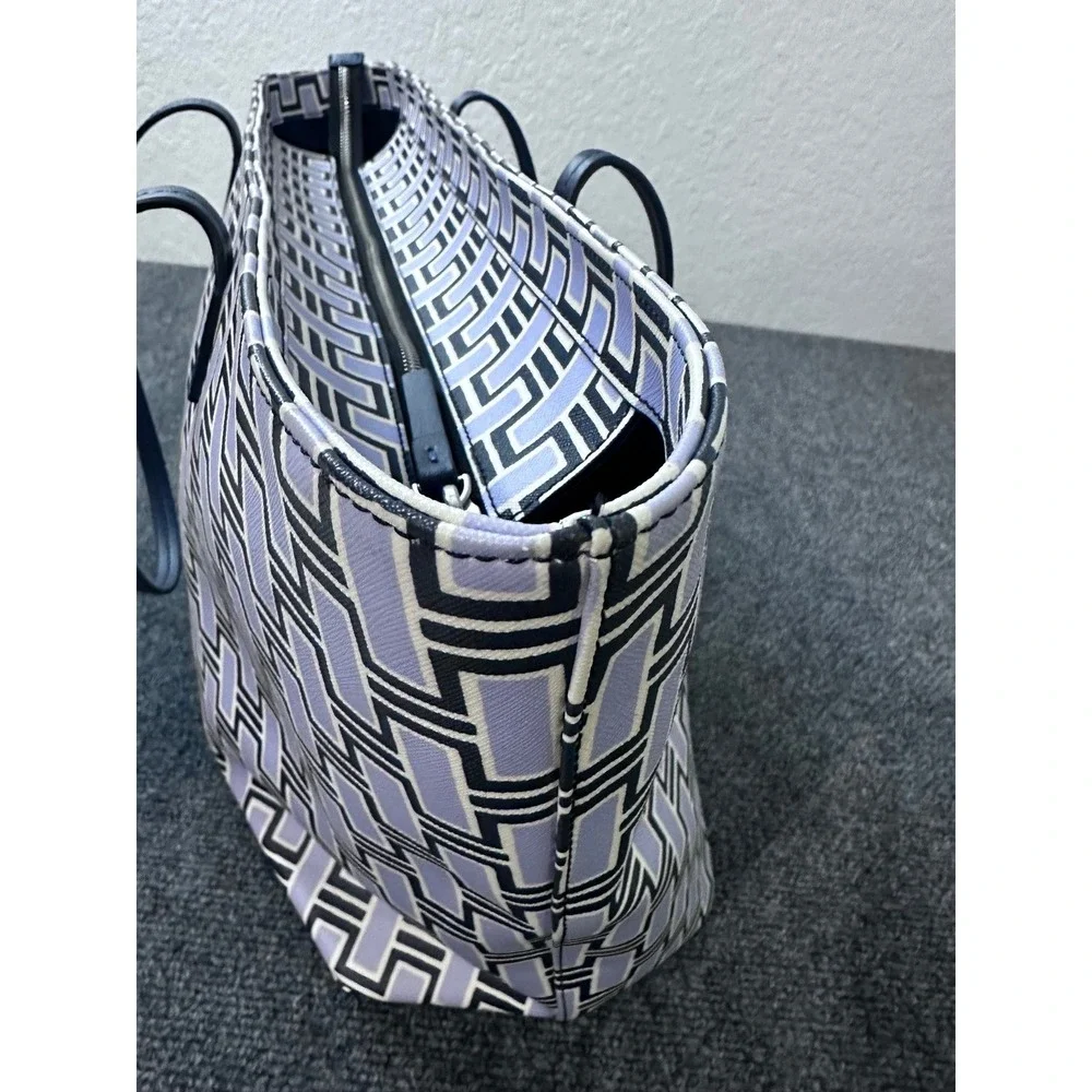 Kate Spade New York Large Geometric Print Coated Canvas Tote Shoulder Bag Navy